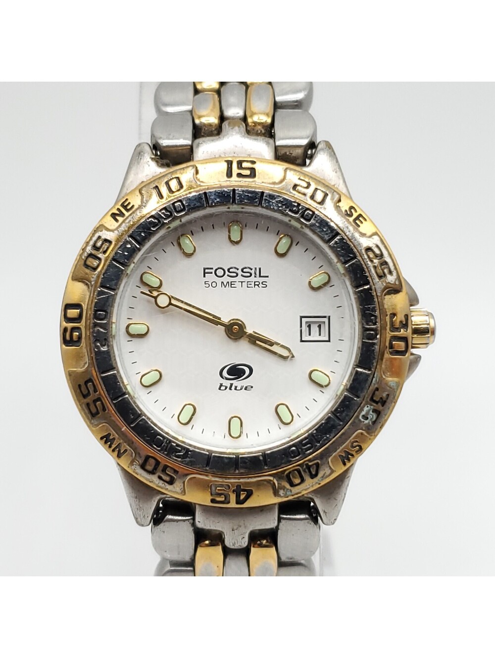 Fossil Blue Watch Women 28mm New Battery  Rotating Bezel Luminous hands